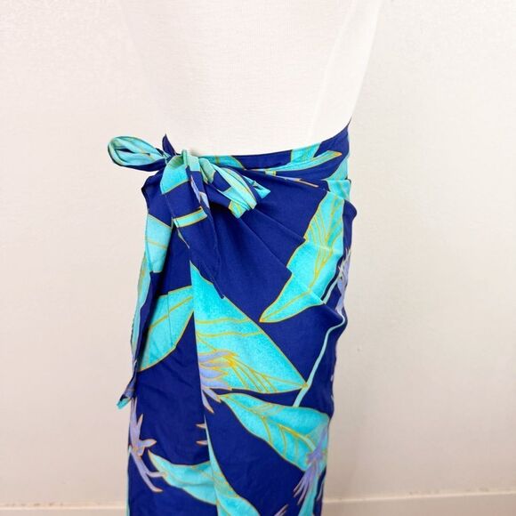 Hilo Hattie Vintage Sarong Wrap Skirt Crane Floral Hawaiian Blue One Size - Picture 4 of 7